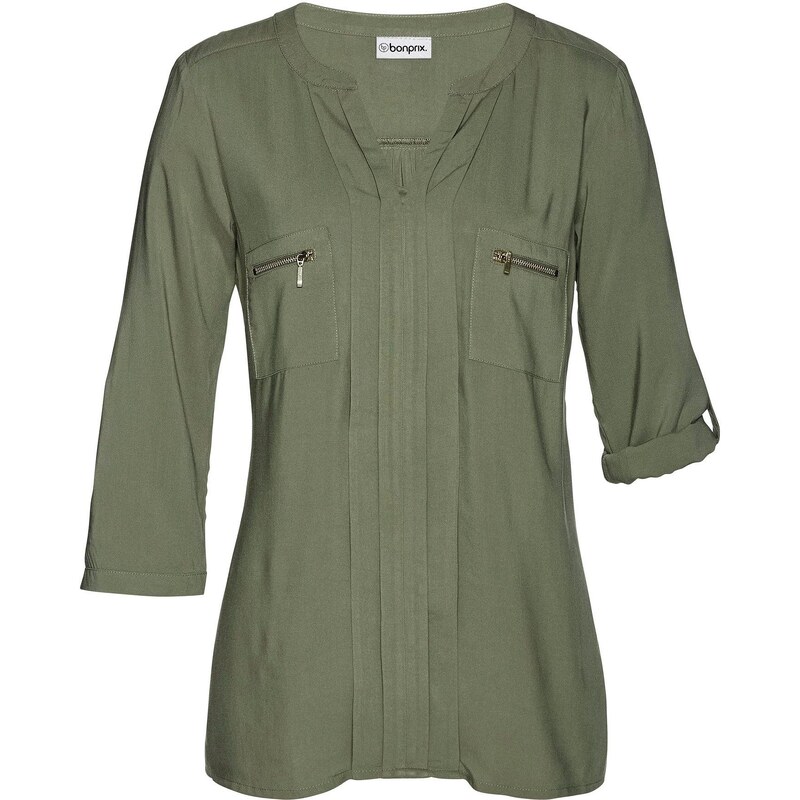 bonprix Tuniková blúzka z padavej viskózy, farba zelená 48917979