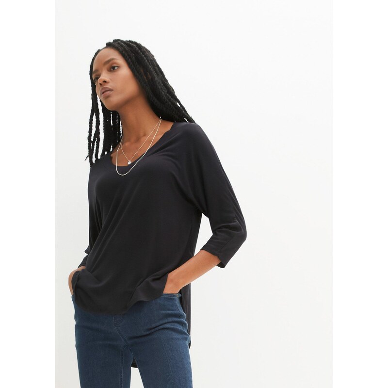 bonprix Tričko z padavého viskózového mixu, farba čierna 44734496