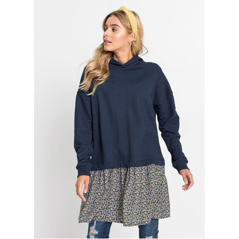 bonprix Mikinové šaty, 2 v 1 vzhľad, farba modrá 44734952