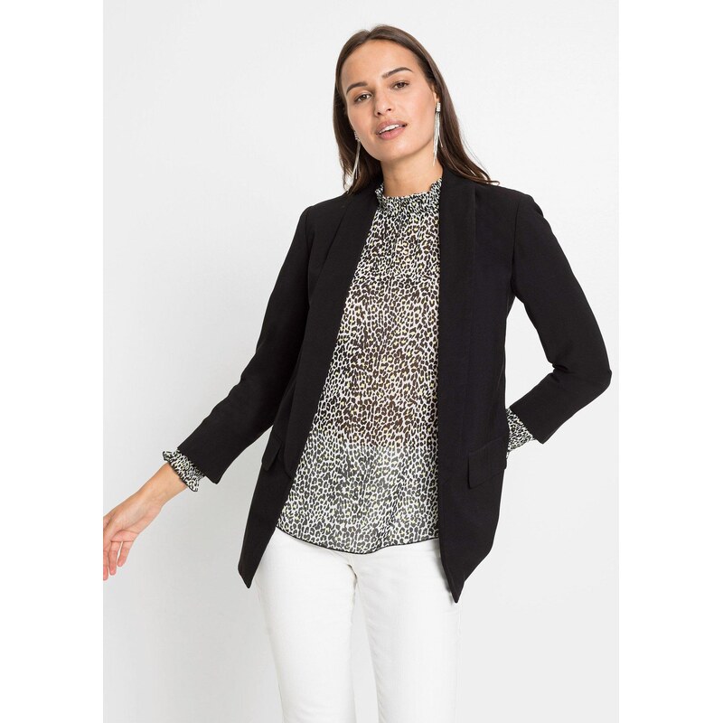 bonprix Dlhý blejzer z viskózového mixu, farba čierna 44791498