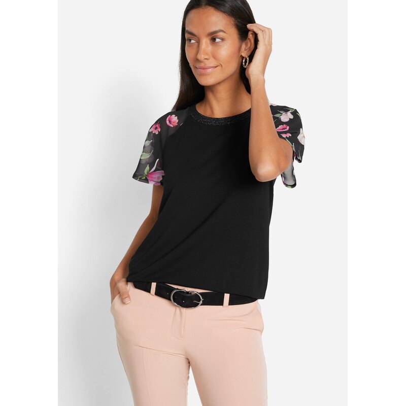 bonprix Tričko so šifónovými rukávmi, farba čierna 52157992