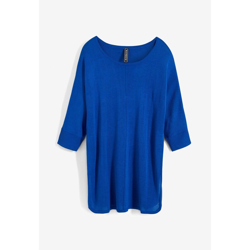 bonprix Jemne pletený pulóver, 3/4 rukáv, farba modrá 47973007
