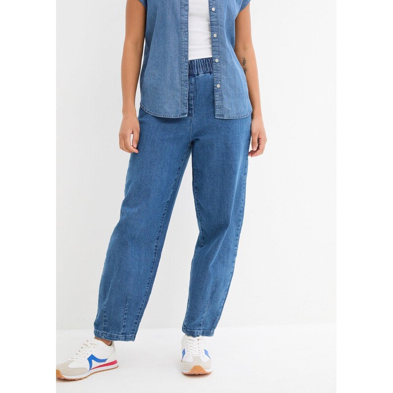 bonprix Džínsy Mom, vysoký pohodlný pás, farba modrá 48558095