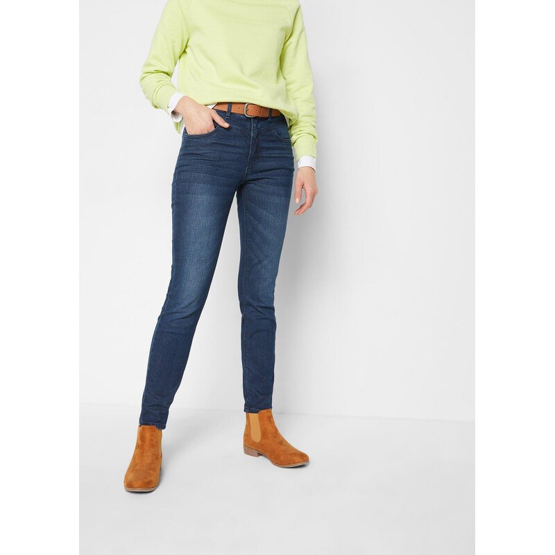 bonprix Skinny džínsy cropped, vysoký pás, farba modrá 44896233