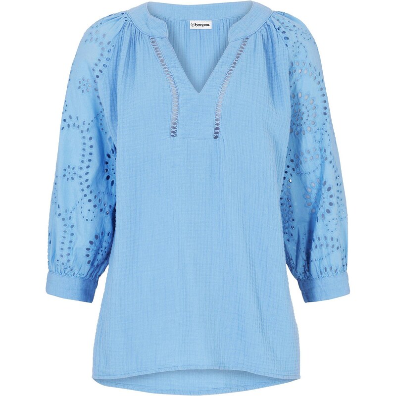bonprix Tunika zo vzdušného mušelínu, farba modrá 49696817