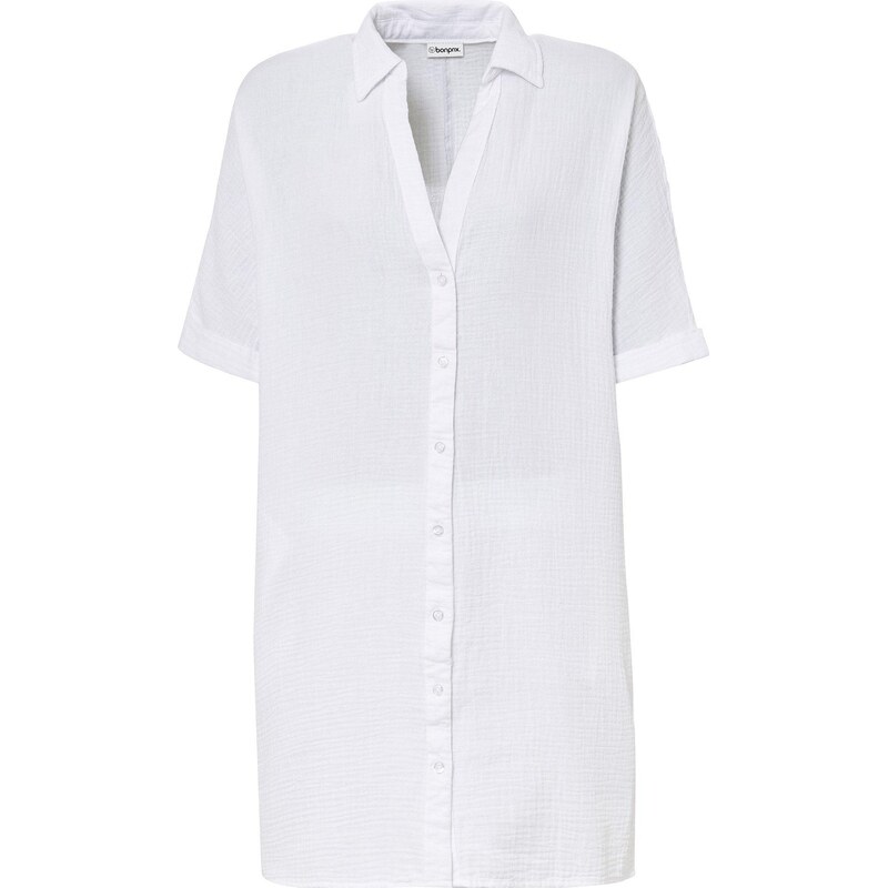 bonprix Blúzka, dlhá, oversize, bavlnený mušelín, farba biela 44847268
