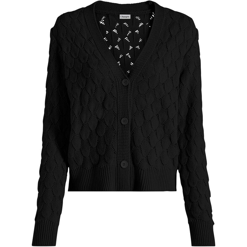 bonprix Pletený ažúrový sveter, farba čierna 45535721