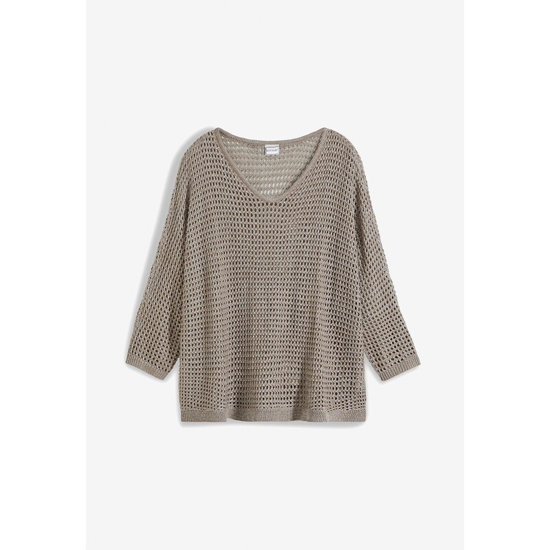 bonprix Pulóver, ažúrový, z viskózového mixu, farba hnedá 49697609