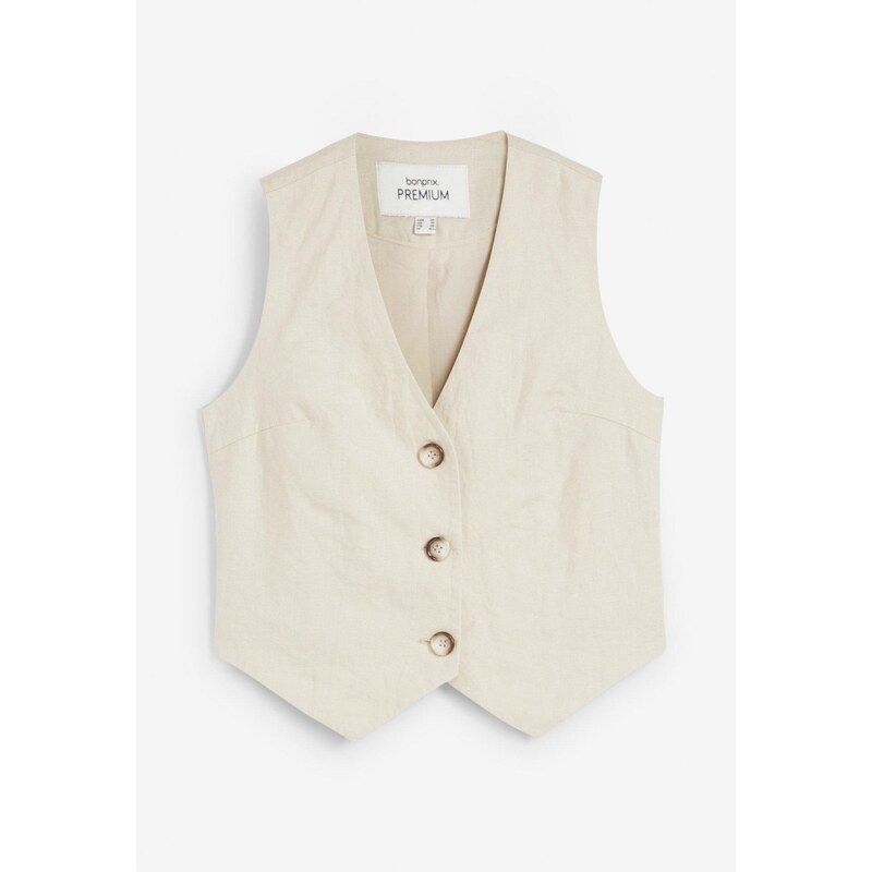 bonprix Plátená vesta z čistého plátna, farba béžová 49925851