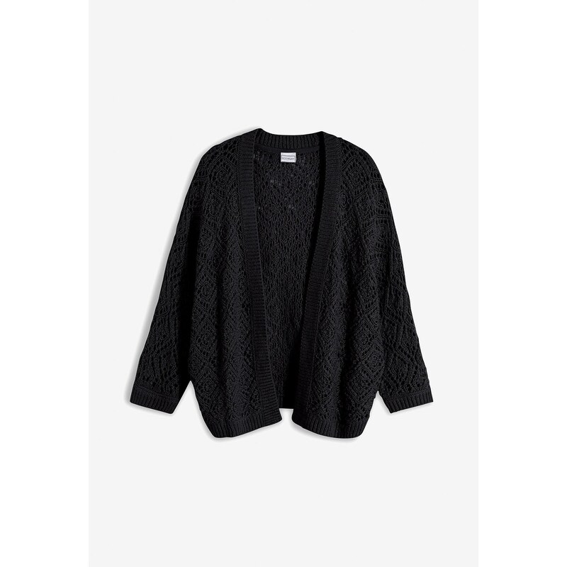 bonprix Pletený ažúrový sveter, farba čierna 50408424