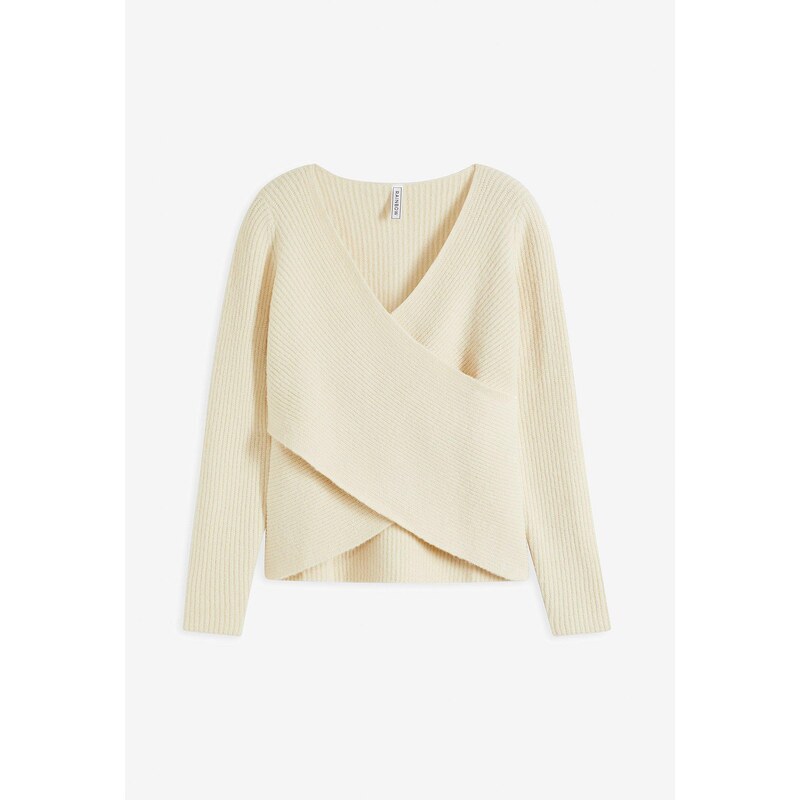 bonprix Zavinovací pulóver, farba béžová 58487265