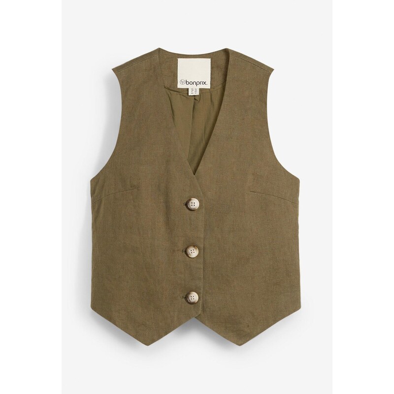 bonprix Plátená vesta z čistého plátna, farba zelená 62858129