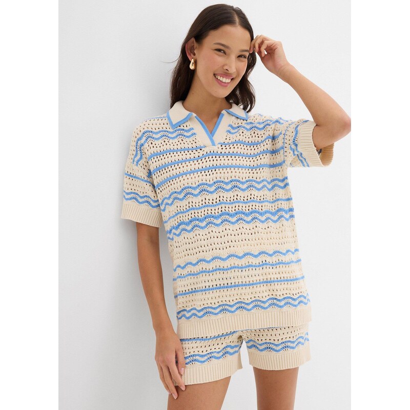 bonprix Pletené tričko oversize zo vzdušného bavlneno-pláteného mixu, 63894192