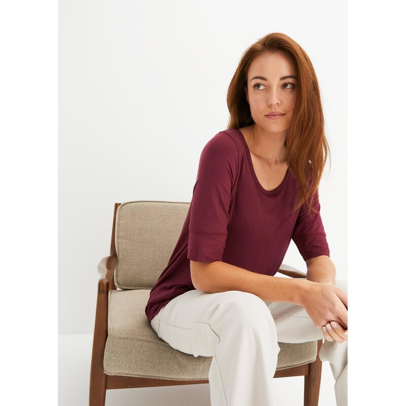 bonprix Tričko s okrúhlym výstrihom, z jemnej viskózy, farba červená 44741143