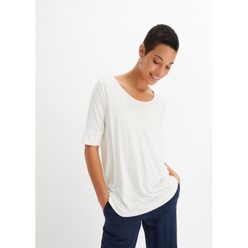 bonprix Tričko s okrúhlym výstrihom, z jemnej viskózy, farba biela 44741145