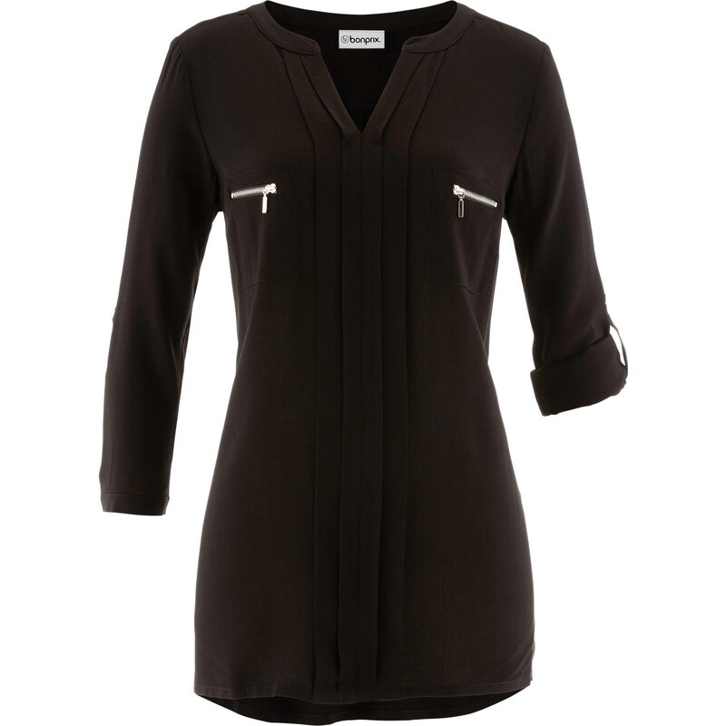 bonprix Tuniková blúzka z padavej viskózy, farba čierna 45518290