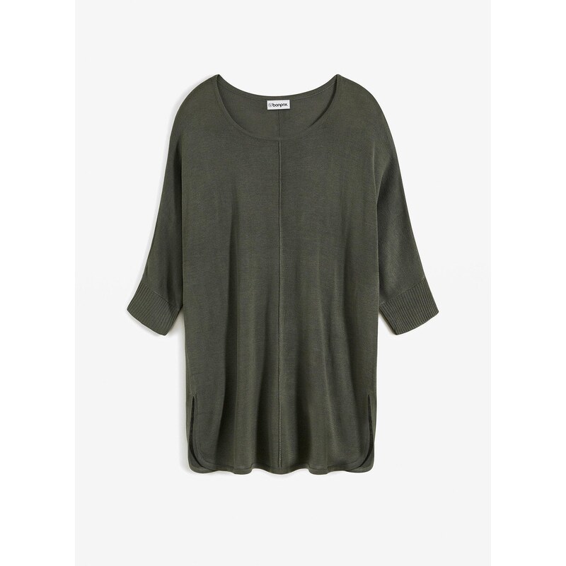 bonprix Jemne pletený pulóver, 3/4 rukáv, farba zelená 44742191