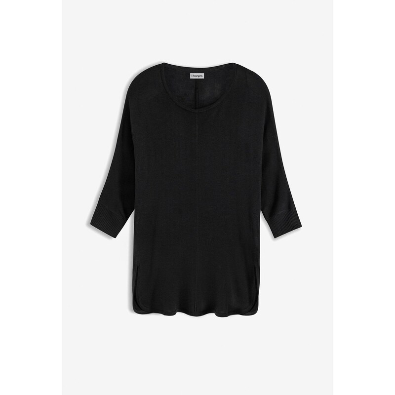 bonprix Jemne pletený pulóver, 3/4 rukáv, farba čierna 44742192