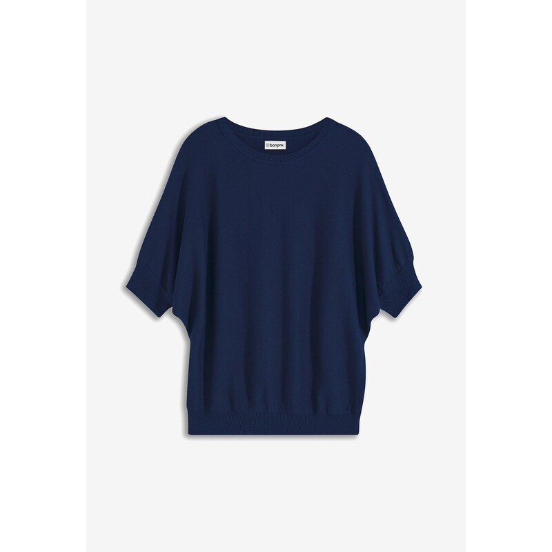 bonprix Jemne pletený pulóver z bavlneného mixu, farba modrá 44742576