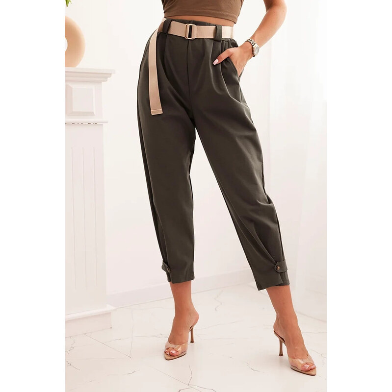 K-Fashion Letné nohavice Punto so zapínaním na gombíky tmavá khaki 67784446