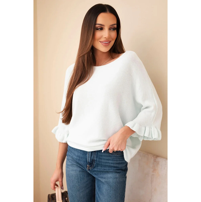 K-Fashion Dámsky netopierí sveter s okrúhlym výstrihom mätovej farby 67784472