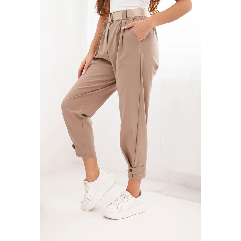 K-Fashion Letné nohavice Punto so zapínaním na nohaviciach camel 67784478