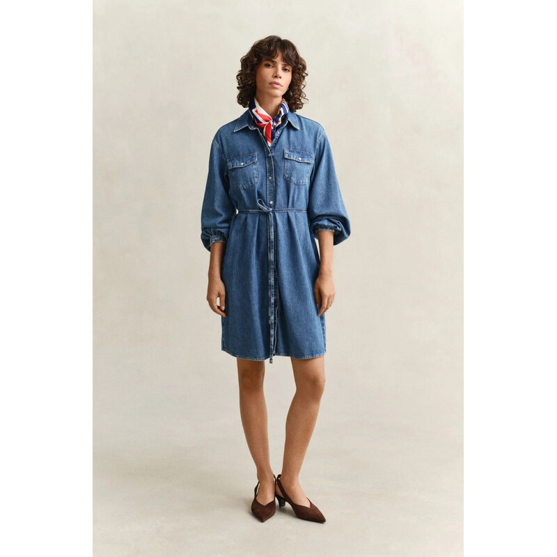 ŠATY GANT DENIM VOLUME SLEEVE SHIRT DRESS MID BLUE ARCHIVE 67768220