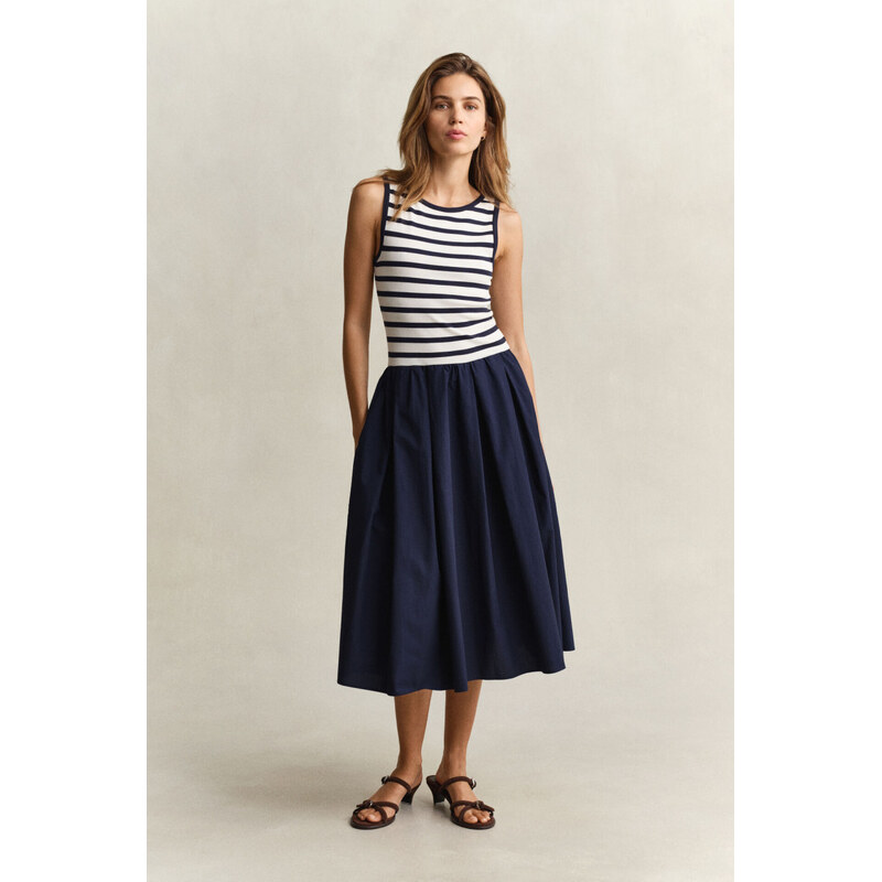 ŠATY GANT JERSEY WOVEN COMBO DRESS EVENING BLUE 67768222