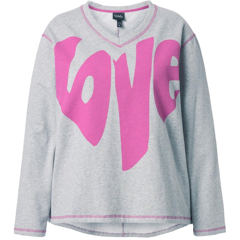 Ulla Popken Mikina svetlosivá / tmavoružová 67792040