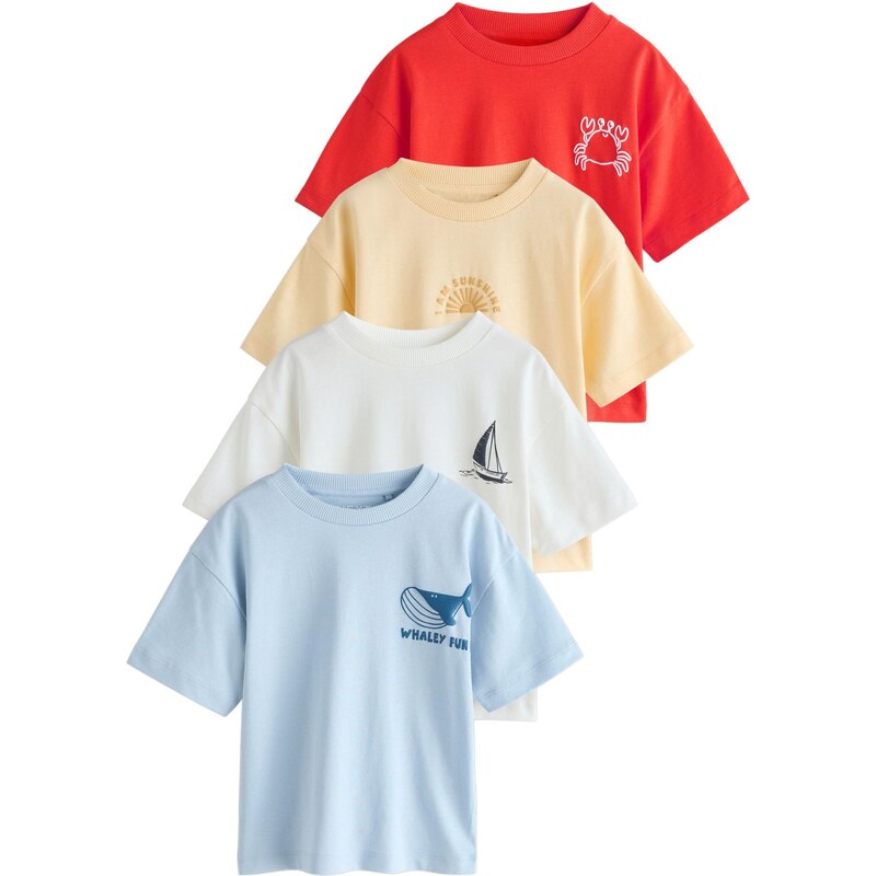 Next Tričko svetlomodrá / pastelovo žltá / ohnivo červená / biela 67792462