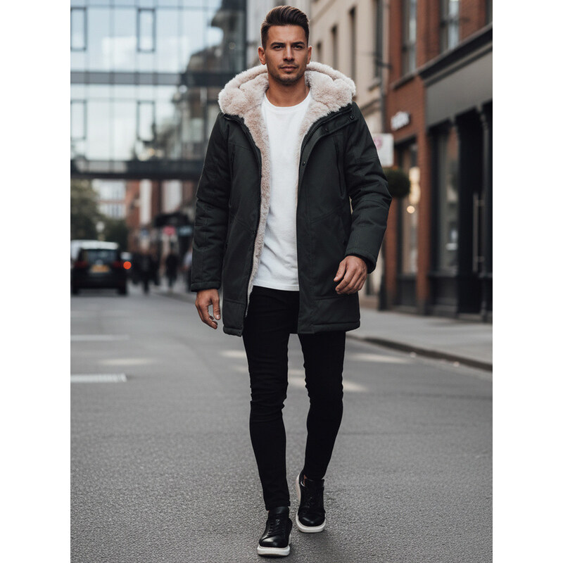 Pánska zimná bunda parka s kapucňou zelená FashionStreet TX4966z 67797119