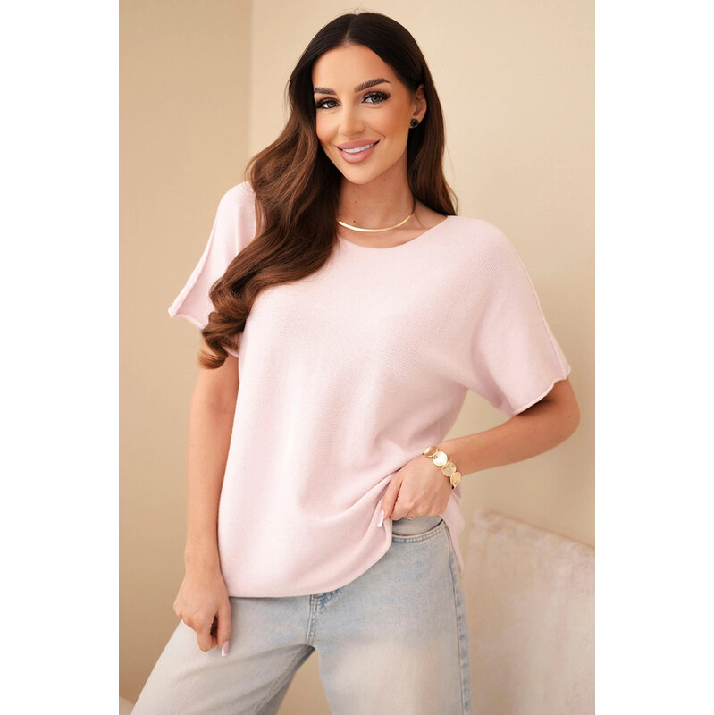 K-Fashion Dámsky sveter s krátkym rukávom Loose Fit Powder Pink 67797152
