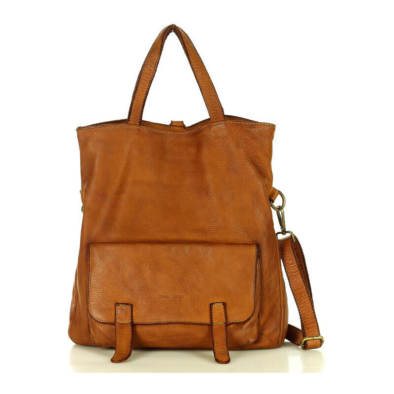 MARCO MAZZINI Dámska kožená batohová taška s predným vreckom | camel 67797234