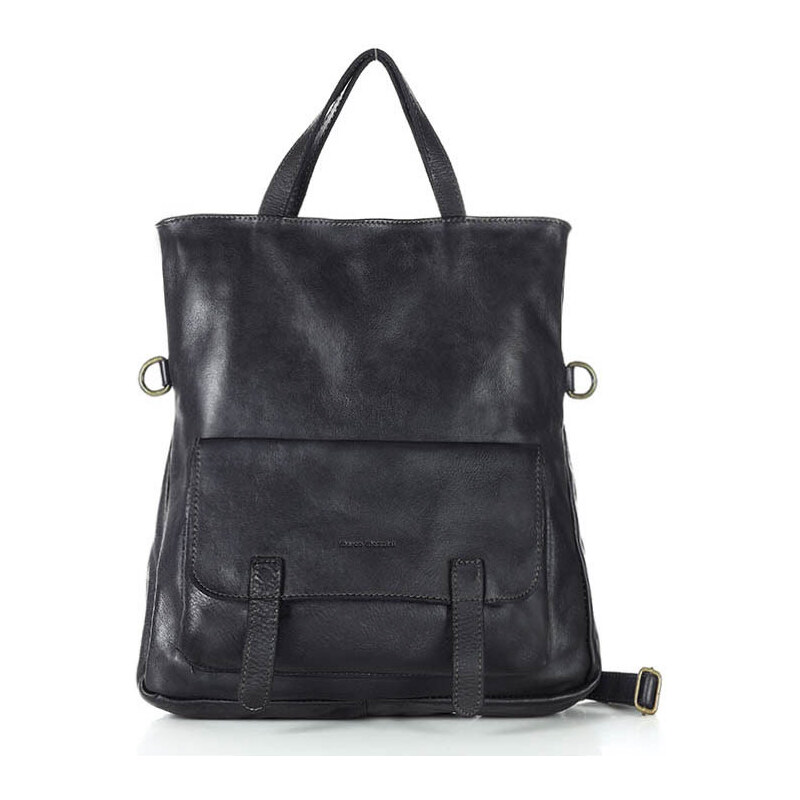 MARCO MAZZINI Dámska kožená batohová taška s predným vreckom | čierna 67797235