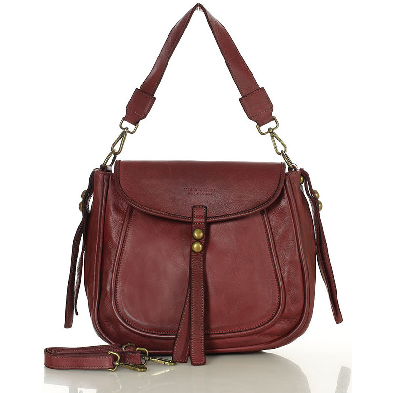 Marco Mazzini Klasická sedlová taška z prírodnej kože | bordová v67g 67797240