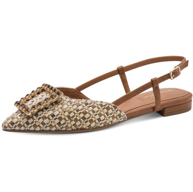 Tamaris Baleríny s ramienkom karamelová / tmavohnedá / zlatá / biela 67802836