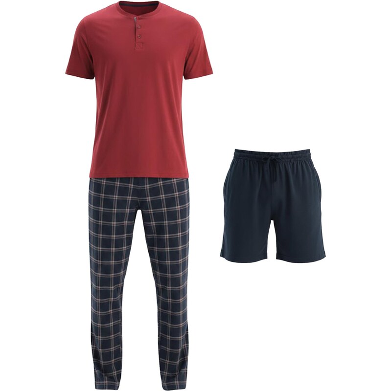 Dagi Dlhé pyžamo námornícka modrá / svetlosivá / čerešňová 67802944