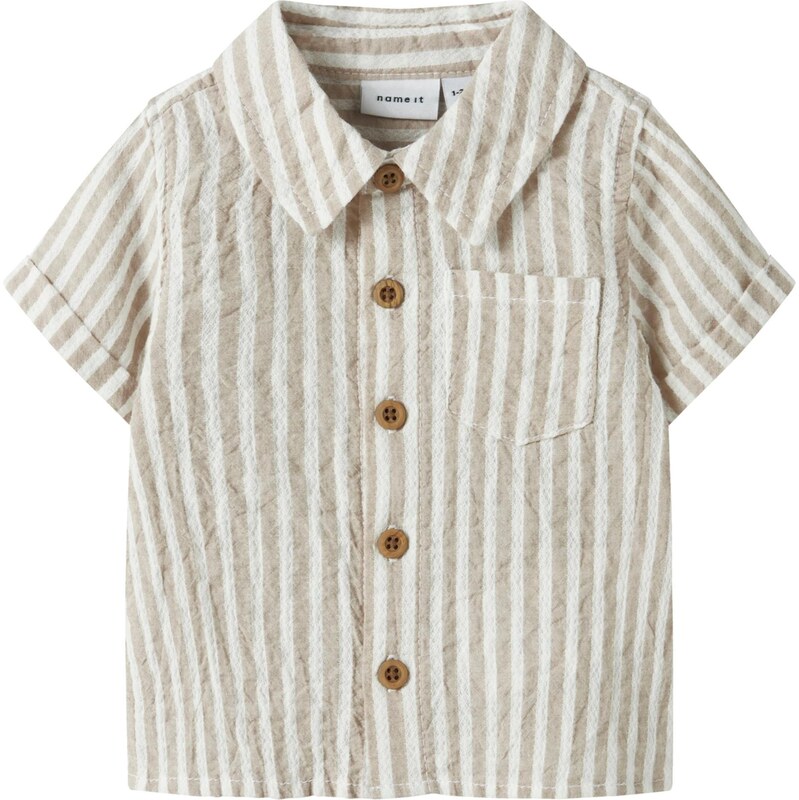 NAME IT Košeľa NBMFEDENIS sivobéžová / biela 67802994