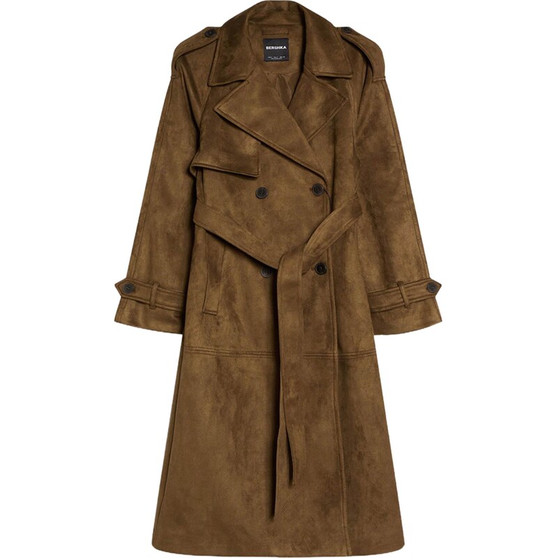 Bershka Prechodný kabát tmavobéžová 67803360