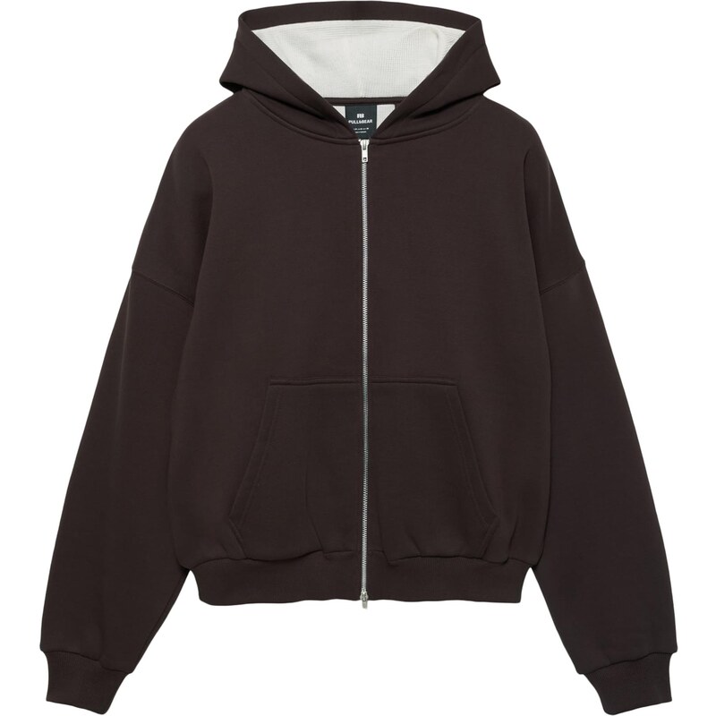 Pull&Bear Tepláková bunda hnedá / oranžová / červená / biela 67803427