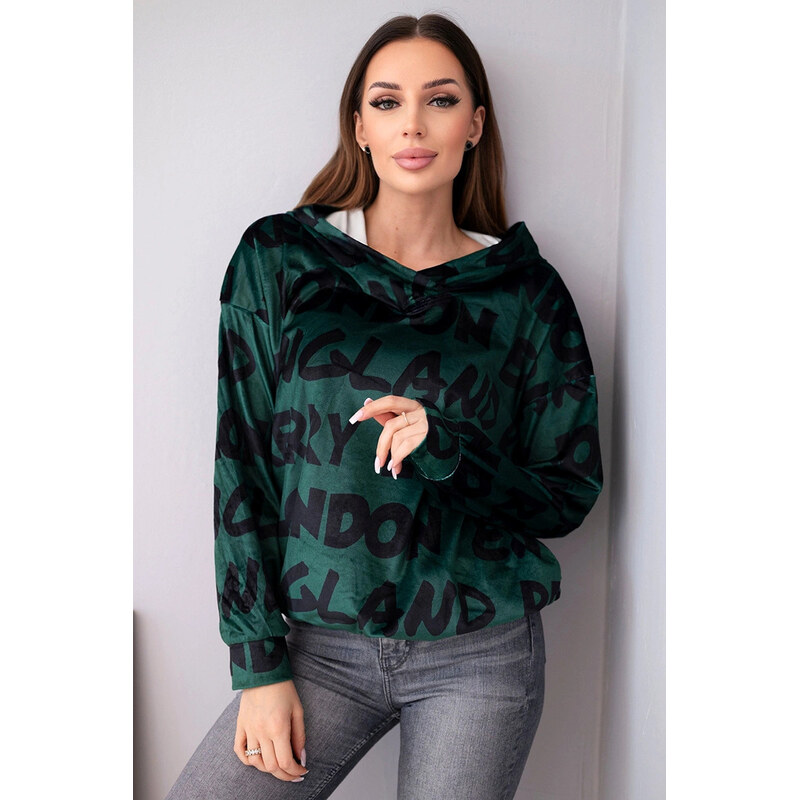 K-Fashion Dámska oversize mikina s kapucňou s potlačou tmavozelená 67812179