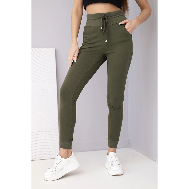 K-Fashion Dámske tepláky s vysokým pásom a šnúrkou na stiahnutie v 67812194