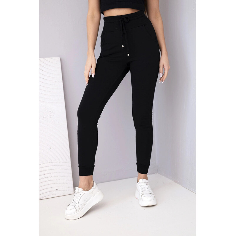 K-Fashion Dámske tepláky s vysokým pásom a šnúrkou na stiahnutie 67812196