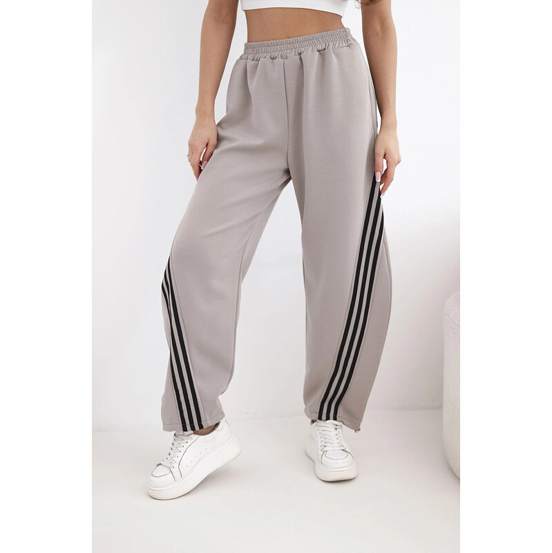 K-Fashion Dámske maslové viskózové nohavice s lampasom fango 67824608