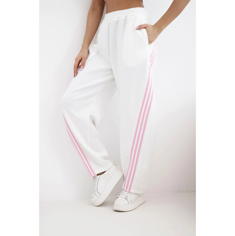 K-Fashion Dámske viskózové nohavice s lampasom butter white 67824609