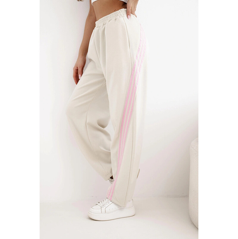 K-Fashion Dámske maslové viskózové nohavice s lampasom béžové 67824611