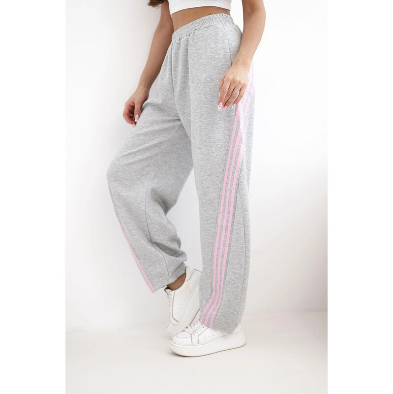 K-Fashion Dámske maslové viskózové nohavice s lampasom šedé 67824604