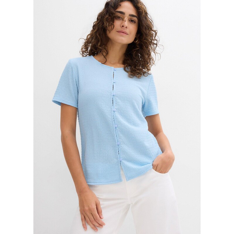 bonprix Tričko so štruktúrou a gombičkami, farba modrá 63477831
