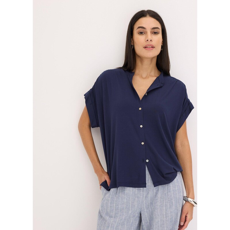 bonprix Úpletová blúzka z mäkkej viskózy, farba modrá 63741525