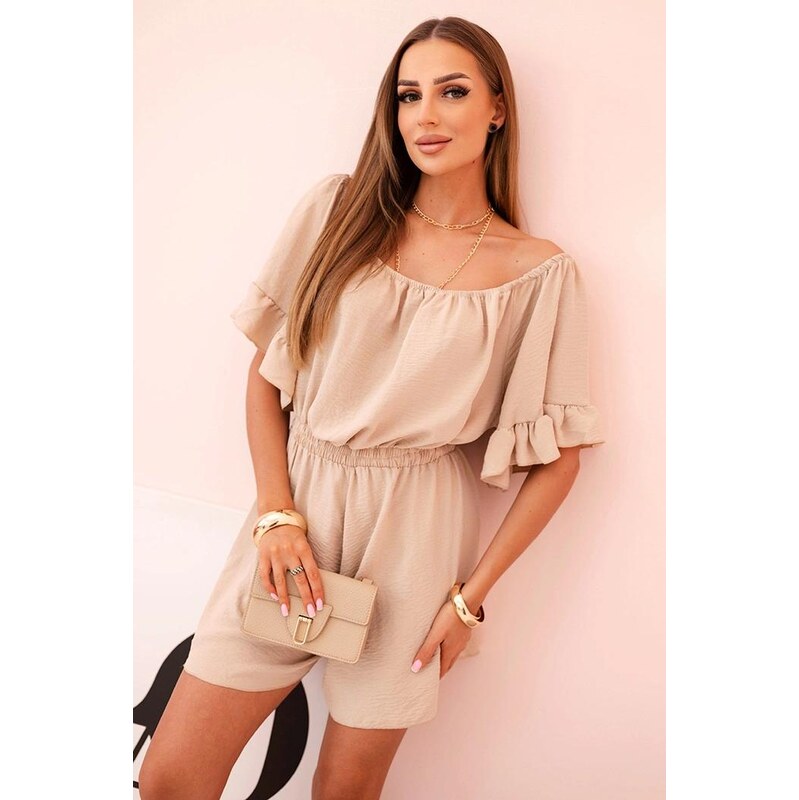 MladaModa Krátky overal v štýle hispánka model 7140 béžový 67826188